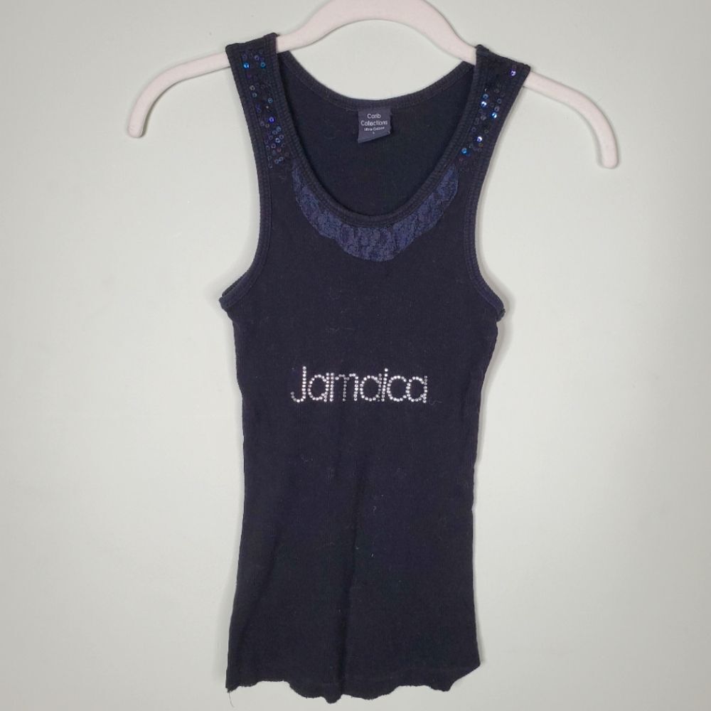 Black Sequin & Lace Jamaica‎ Stretchy Tank (Girls’ Large)